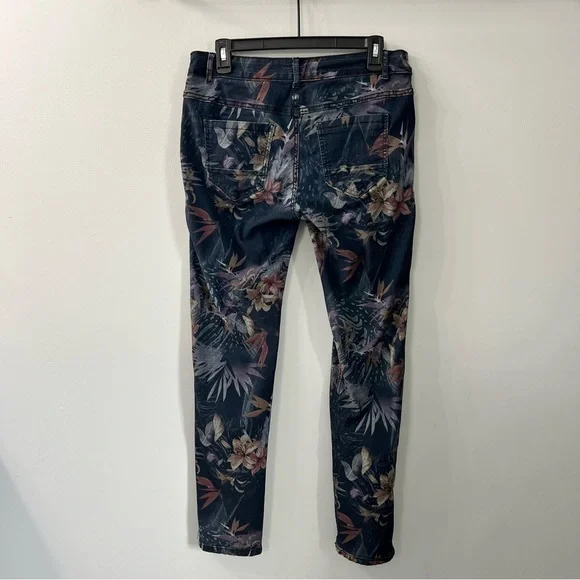 Tempo Paris Blue Floral Reversible Denim Skinny Jeans Cotton Blend Large - Picture 9 of 16